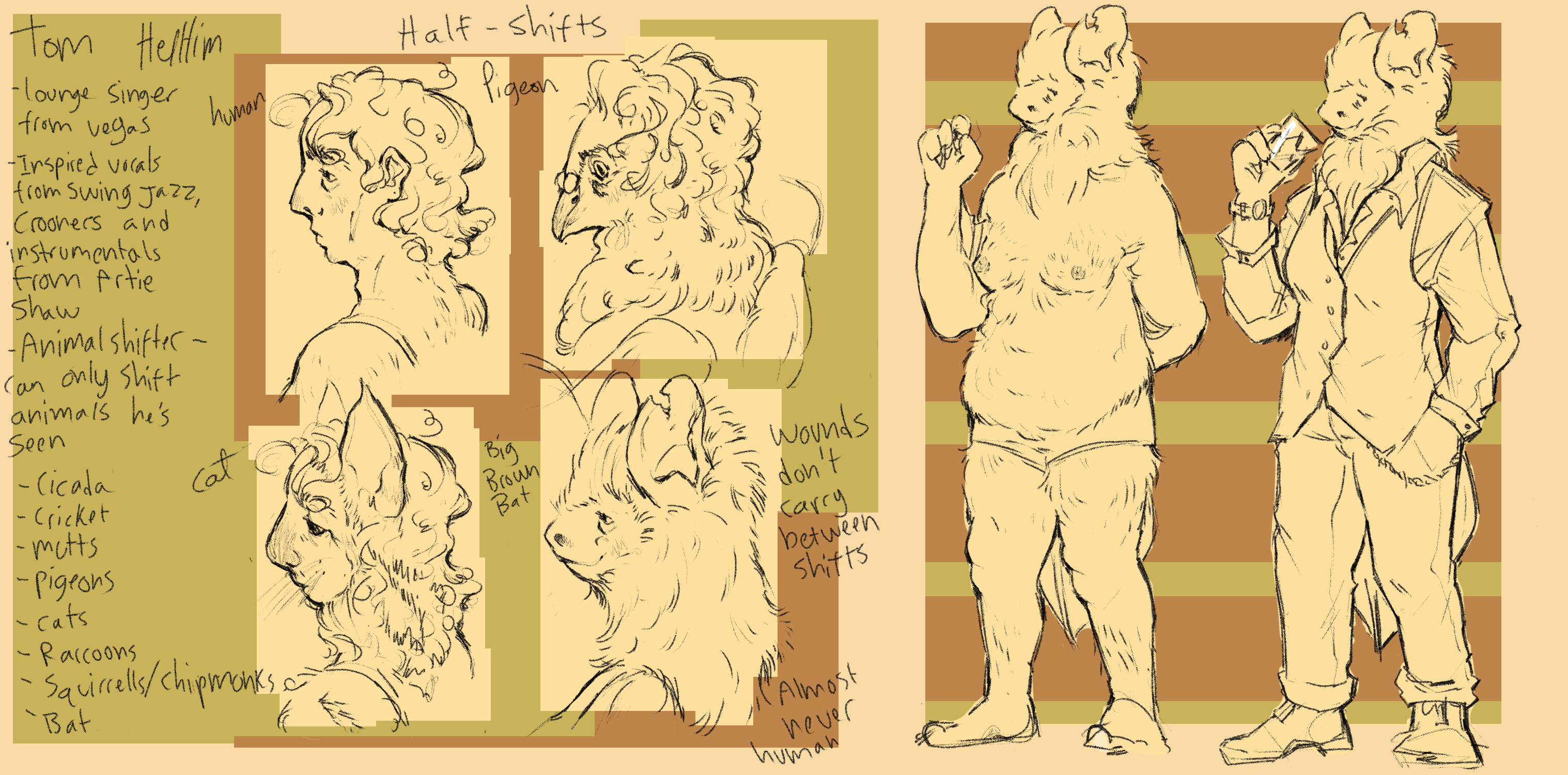 a shapeshifter with a myriad of headshots and full body drawings